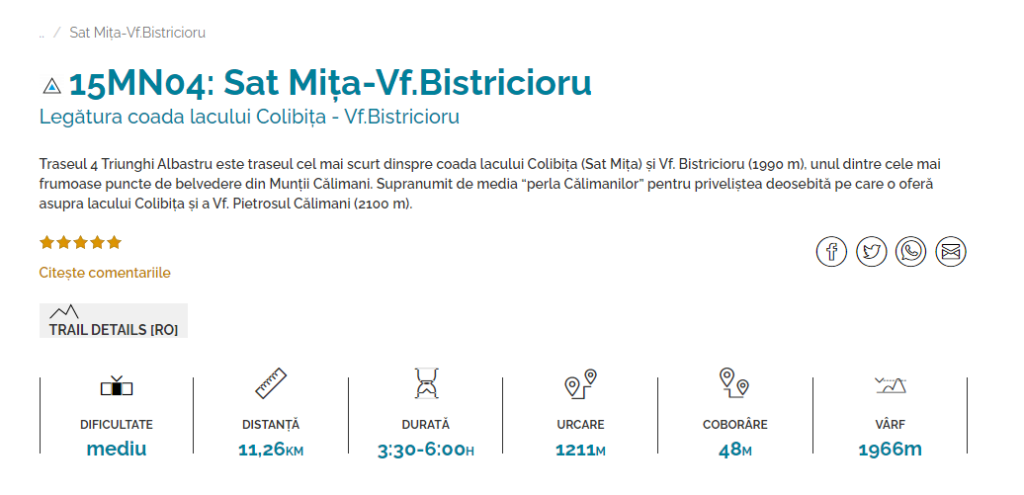 Detalii varful bistricioru, traseu montan colibita